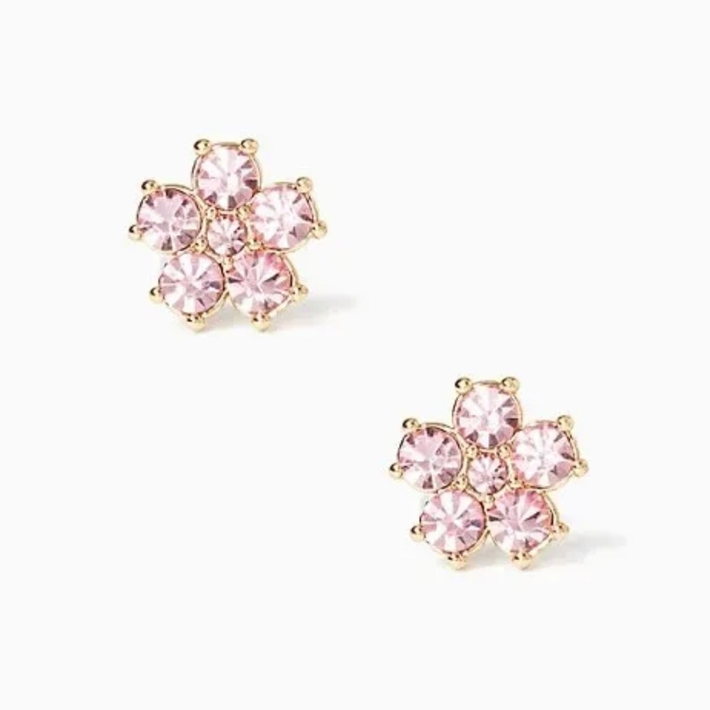Kate Spade Flower Studs Floral Earrings Light Pink Gold Tone With Jewelry Bag.